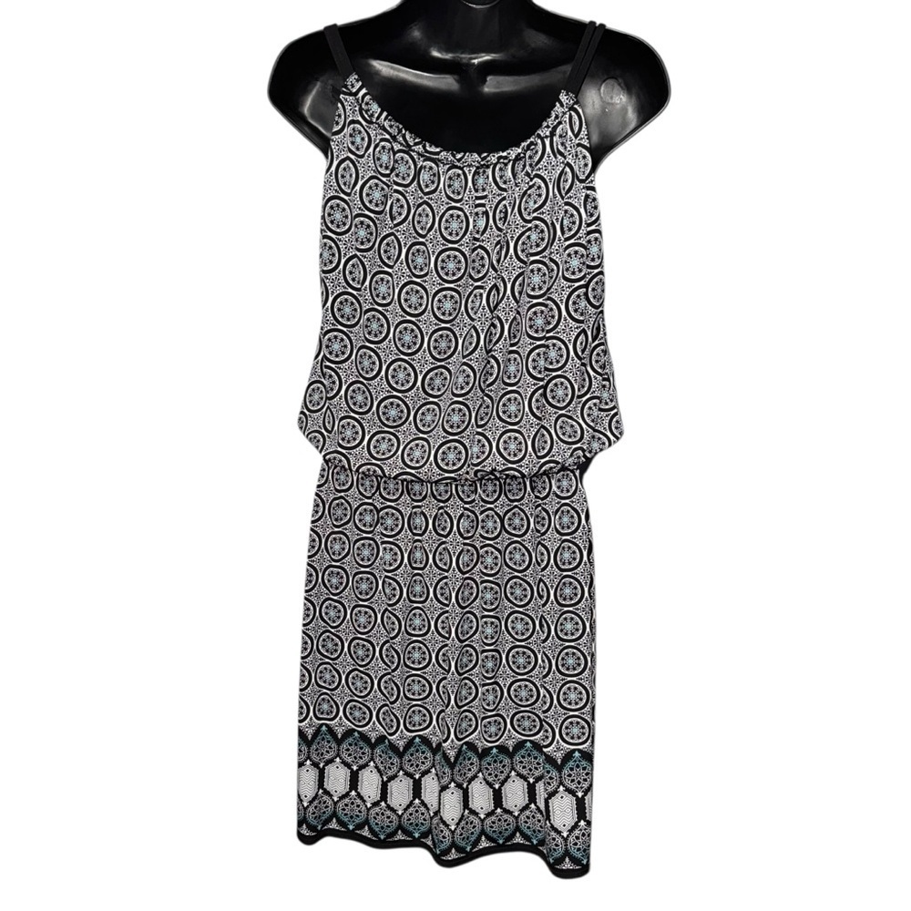 Max Studio Black White Boho Print Sleeveless Elastic Waist Dress Size M - Picture 3 of 7